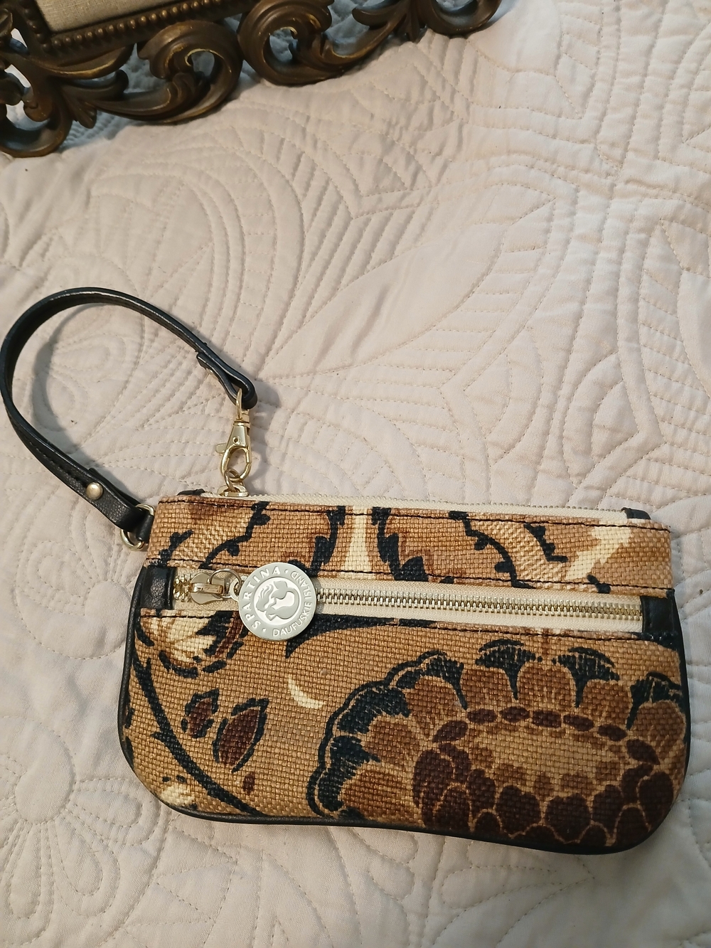 Spartina 449 Floral Wristlet Cosmetic Bag Brown & Black